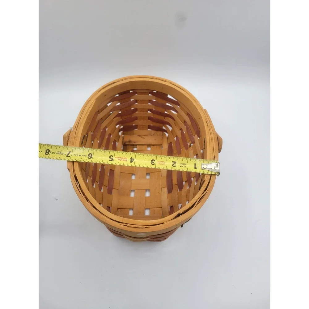 Patriotic Woven Wood Basket American Flag Stars Swing Handle Primitive Decor
